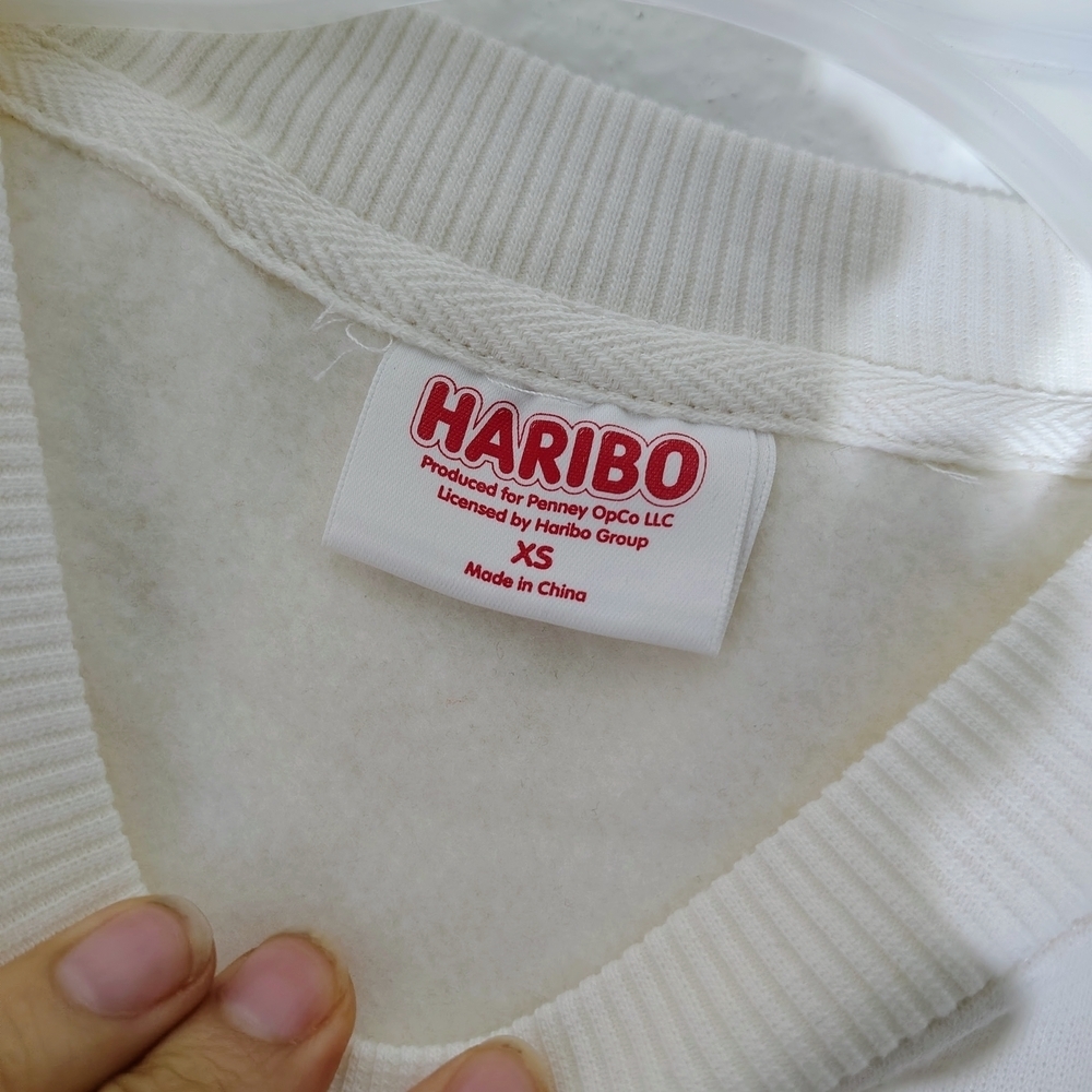 Haribo Gummy Bear White Sweatshirt XS Fleece Lined Graphic EmbroideredPullover - Picture 4 of 11